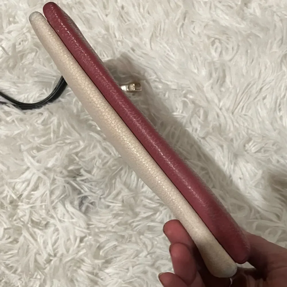 Coach Color Block Rouge Creme Pebbled Leather Large Double Zip Wristlet Wallet